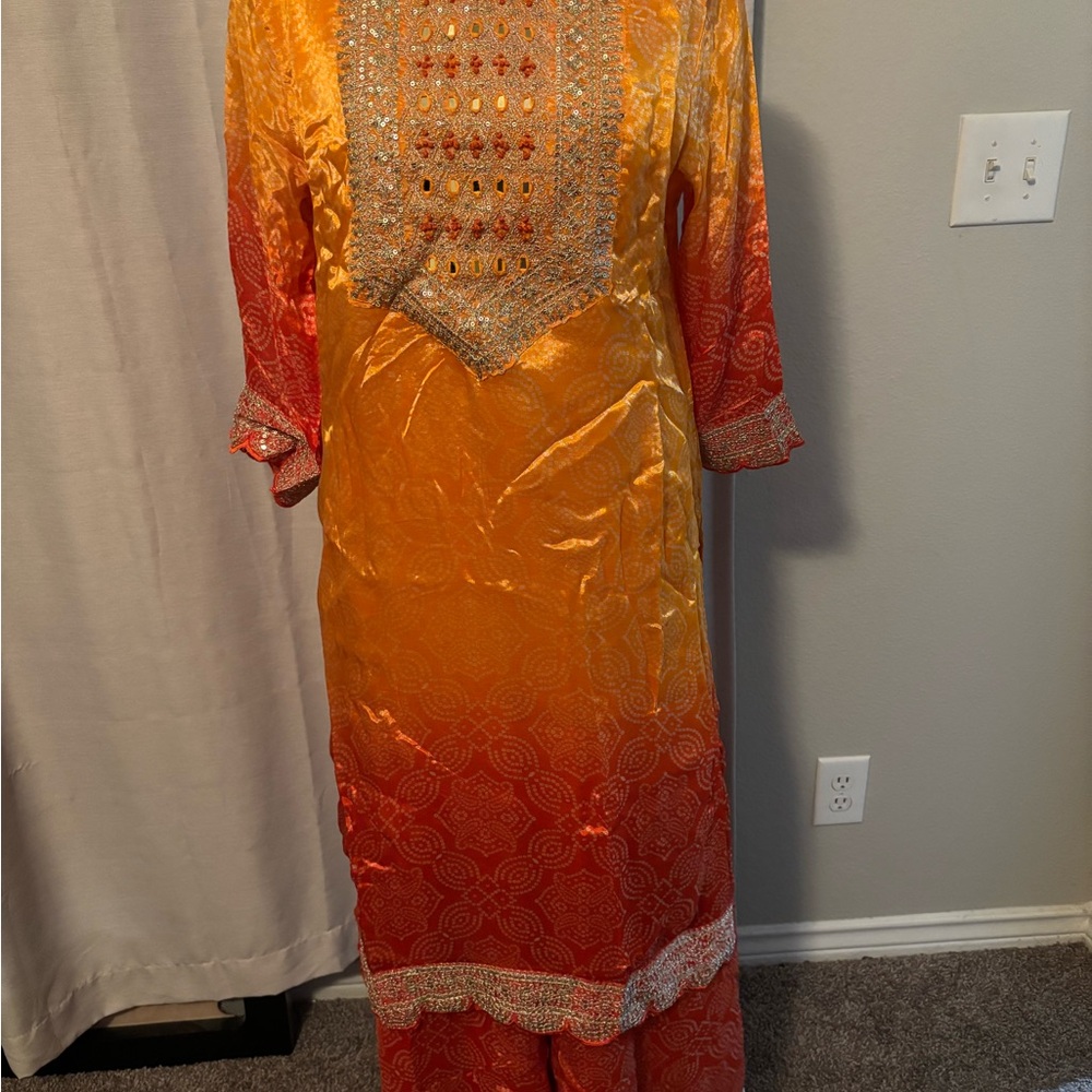 Elegant Orange and Gold Indian Gaghra suits